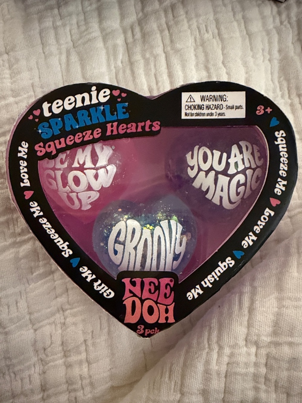 NeeDoh Teenie Sparkle Squeeze Hearts - Pink, Purple, Blue (3-Pack) L.E V-Day ‘26